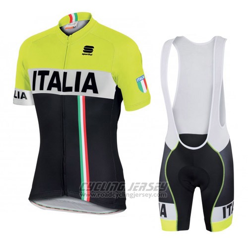 2016 Cycling Jersey Italy Black and Yellow Short Sleeve and Bib Short